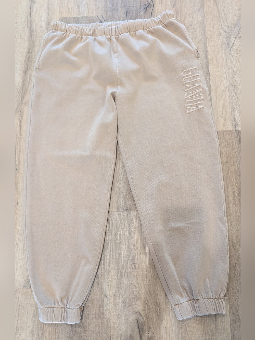 Ghanda Beige Fleece Jogger Sweatpants - Picture 2 of 8